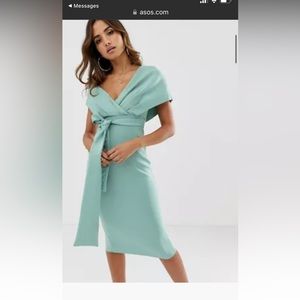 Asos design midi pencil dress. Light blue Bardot